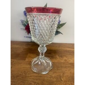 Vintage Ruby Flash Diamond Cut Pedestal Vase Goblet Large Glass Centrepiece